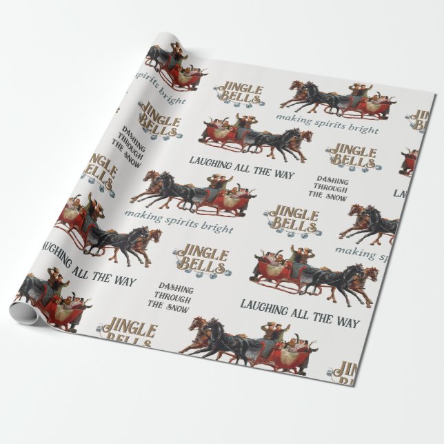 Papier Cadeau Jingle Bells Sleigh Ride Noël Vintage (Déroulé)