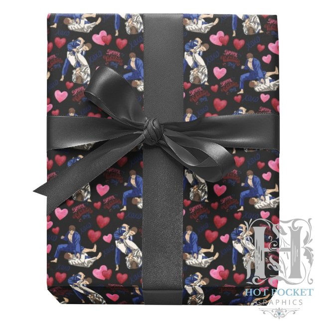 Papier Cadeau Jiu Jitsu BJJ Valentine Gift Wrapping Paper Black (Créateur téléchargé)