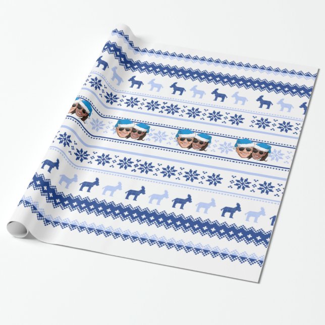Papier Cadeau Joe et Kamala Bleu Noël (Déroulé)