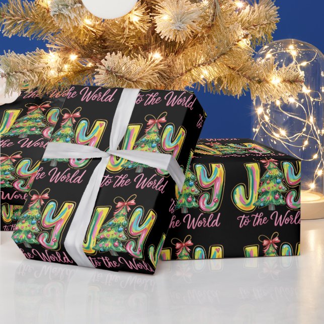 Papier Cadeau Joie Au Monde Neon Christmas Tree Brushstroke (Vacances)
