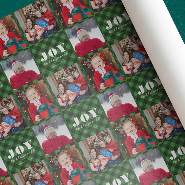 Papier Cadeau Joie au monde Plaid Photo Holiday Wrapping Pape (Créateur téléchargé)