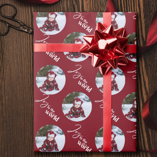 Papier Cadeau Joie au Monde Script Typographie Photo Ronde Rouge