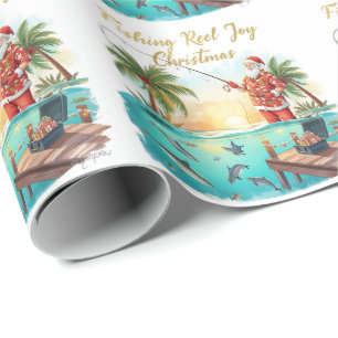 Papier Cadeau Joie de Bobine de Pêche Noël avec Santa Férié