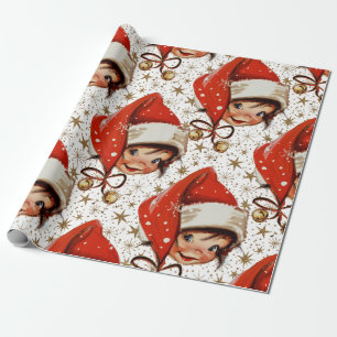Papier Cadeau Joie de Noël Kitsch Vintage à Grande Échelle