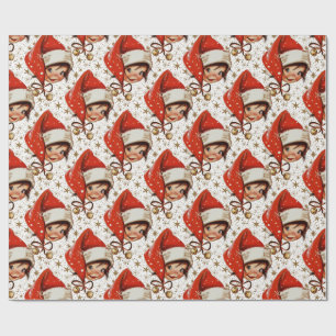 Papier Cadeau Joie de Noël Kitsch Vintage à Petite Échelle