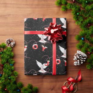 Papier Cadeau Joie et Colombe sur Fond Noir