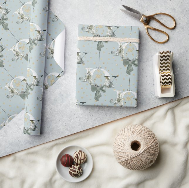 Papier Cadeau Joie Forêt d'hiver Police Or Ornament de neige ble (Artisanat)