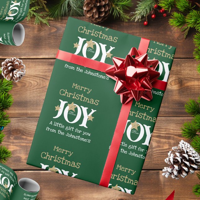 Papier Cadeau Joie ! Joyeux Chic Rustique Script Vert Noël (Wrap things up with this cheerful, elegant, expressive green gift wrap.)