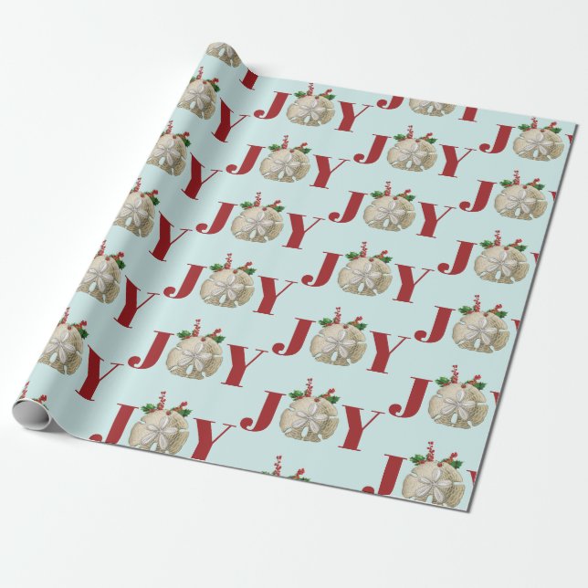 Papier Cadeau Joie Noël Sable Dollar Holly Berries Côte (Déroulé)