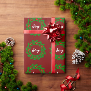 Papier Cadeau Joie saisonnière Green Foliage Wreath Maroon Moti