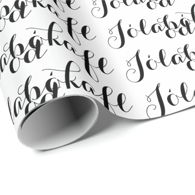 Papier Cadeau Jólabókaflóð Blanc Noir Script Livre Inondation (Coin rond)