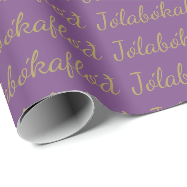 Papier Cadeau Jólabókaflóð Violet Livre de Noël Inondation (Coin rond)