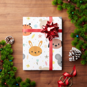 Papier Cadeau Joli animal tigre lapin ours motif