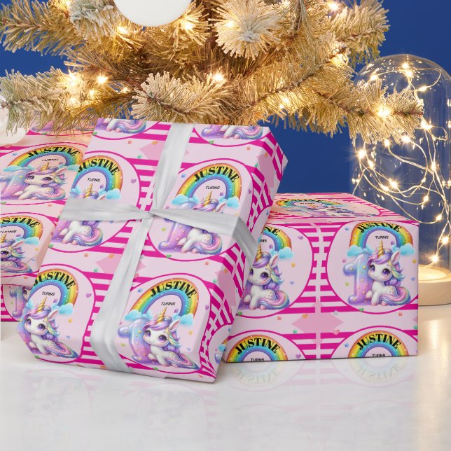 Papier Cadeau Joli Anniversaire Arc-en-ciel et Licorne 1 an (Vacances)
