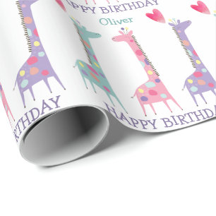 Papier Cadeau Joli Anniversaire de enfant Pastel Giraffe