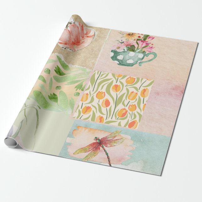 Papier Cadeau Joli aquarelle moderne collage arrière - plan (Déroulé)