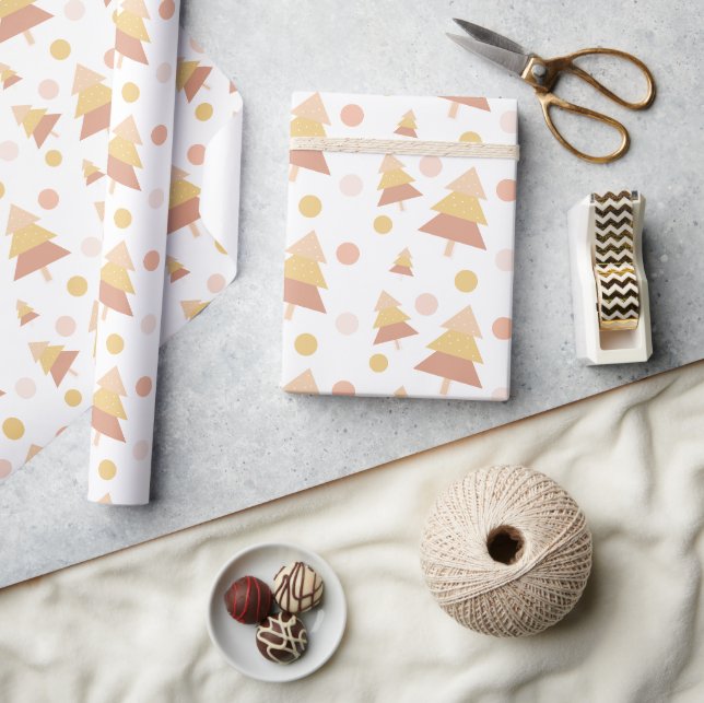 Papier Cadeau Joli Arbre de Fêtes Rose Pâle de Noël  (Artisanat)