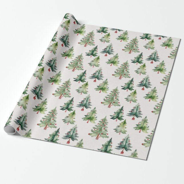 Papier Cadeau Joli arbre de Noël vert moderne (Déroulé)