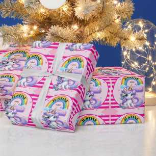Papier Cadeau Joli Arc-en-ciel et Licorne 5e Anniversaire