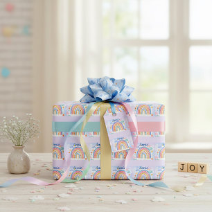 Papier Cadeau Joli arc-en-ciel pastel personnalisé 