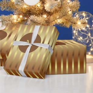 Papier Cadeau Joli Arrière - plan Or Et Bandes Or Noël