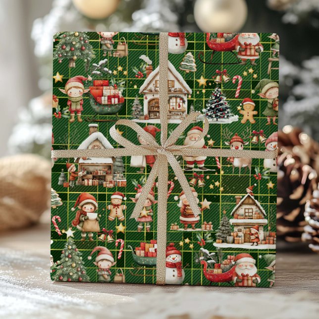 Papier Cadeau Joli atelier Père Noël Elfes Christmas Découpage (Créateur téléchargé)