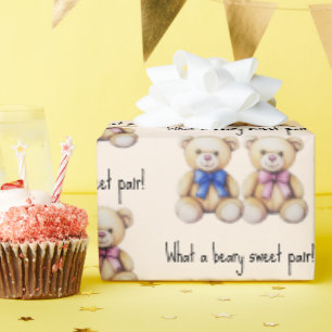 Papier Cadeau Joli Baby shower Nounours, fille & garçon jumeaux