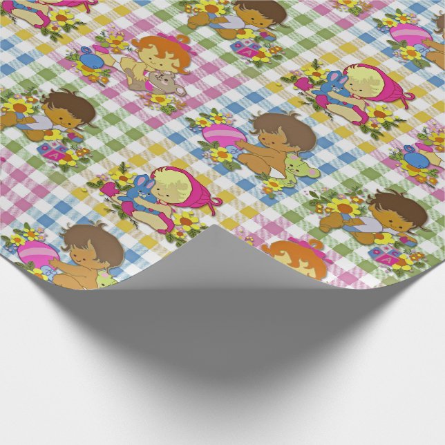Papier Cadeau Joli Baby shower Plaid De Couleur Rétro (Coin)