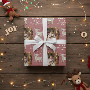 Papier Cadeau Joli bébé 1er Noël Photo Renne