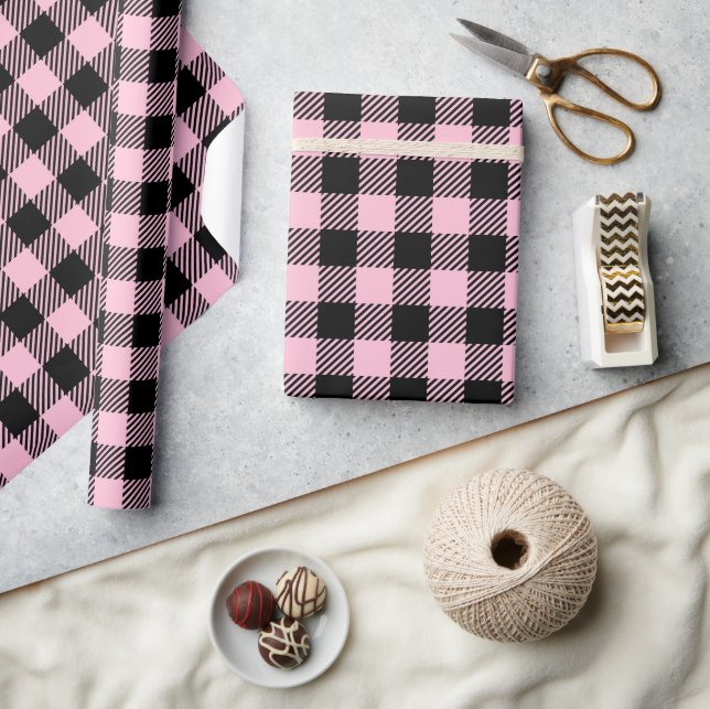 Papier Cadeau Joli Bébé Pink Et Black Buffalo Plaid (Artisanat)