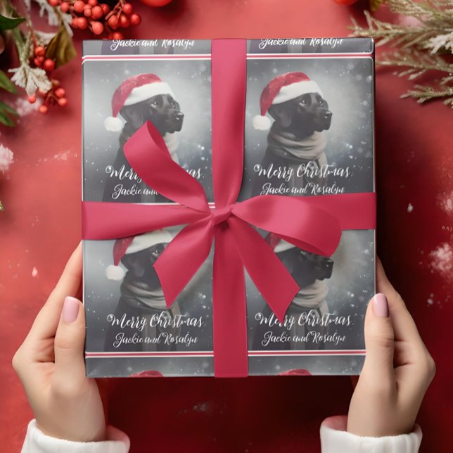 Papier Cadeau Joli Black Lab à Scarf et Santa Hat (Créateur téléchargé)