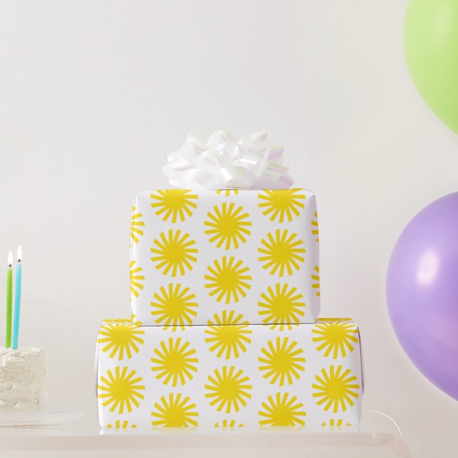 Papier Cadeau Joli blanc jaune soleil motif heureux (Cadeaux de fête)
