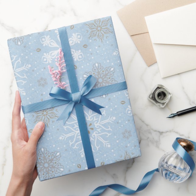 Papier Cadeau Joli bleu blanc de Noël flocons cadeau envelopper (Cadeaux)