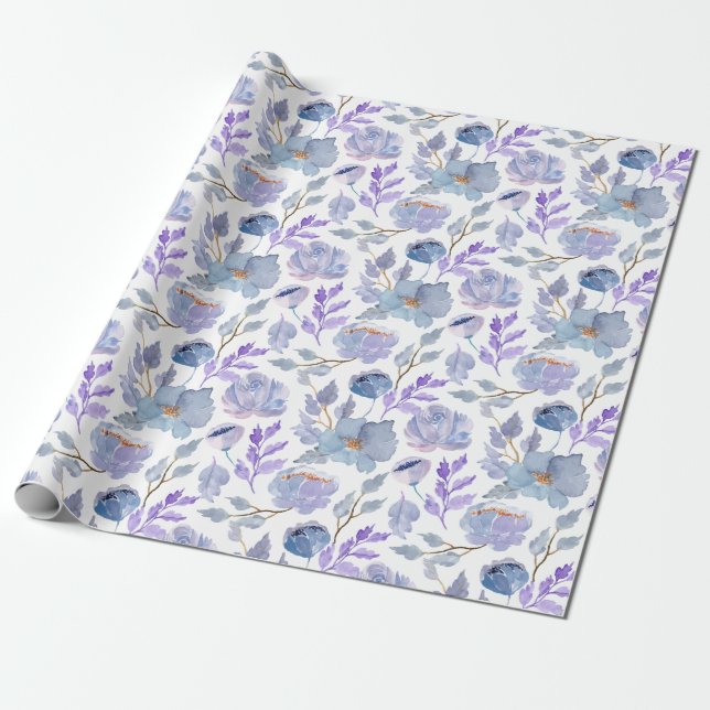 Papier Cadeau Joli bleu bleu Lilac Aquarelle Motif (Déroulé)