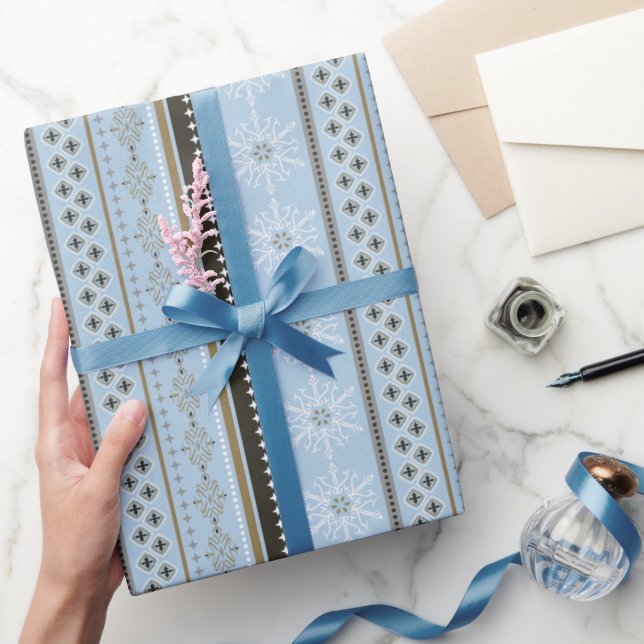 Papier Cadeau Joli bleu rayures de Noël flocons de neige emballa (Cadeaux)