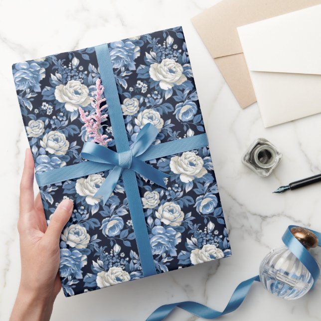 Papier Cadeau Joli bleu rose motif (Cadeaux)
