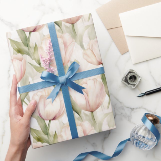 Papier Cadeau Joli Blush Crème rose Tulips Floral Mariage (Cadeaux)