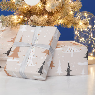 Papier Cadeau Joli Boho rose Brown Noël Arbres