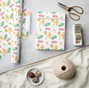 Papier Cadeau Joli bonbon d'été crème glacée Motif d'aquarelle