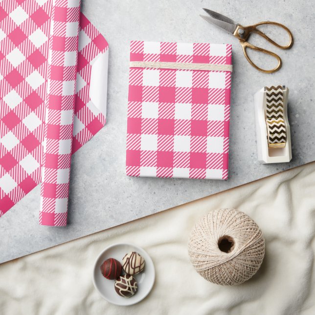 Papier Cadeau Joli Bonbon Pink Et Blanc Buffalo Plaid (Artisanat)