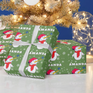 Papier Cadeau Joli bonhomme de neige avec flocons de neige Noël