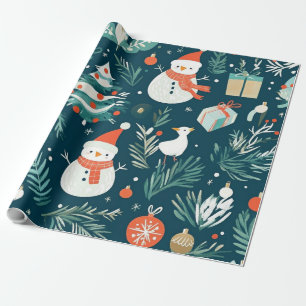 Papier Cadeau Joli bonhomme de neige bleu cadeau d'hiver
