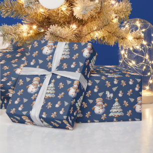 Papier Cadeau Joli Bonhomme de Neige de Noël Classique