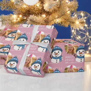 Papier Cadeau Joli bonhomme de neige de Noël personnalisé avec p