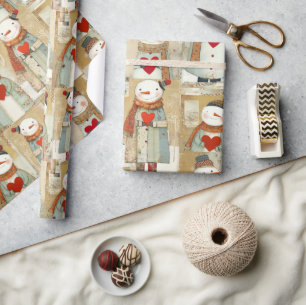 Papier Cadeau Joli Bonhomme de Neige Fantaisiste Amour pour la T