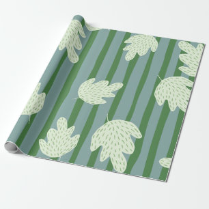 Papier Cadeau Joli botanique et rayures motif bleu vert