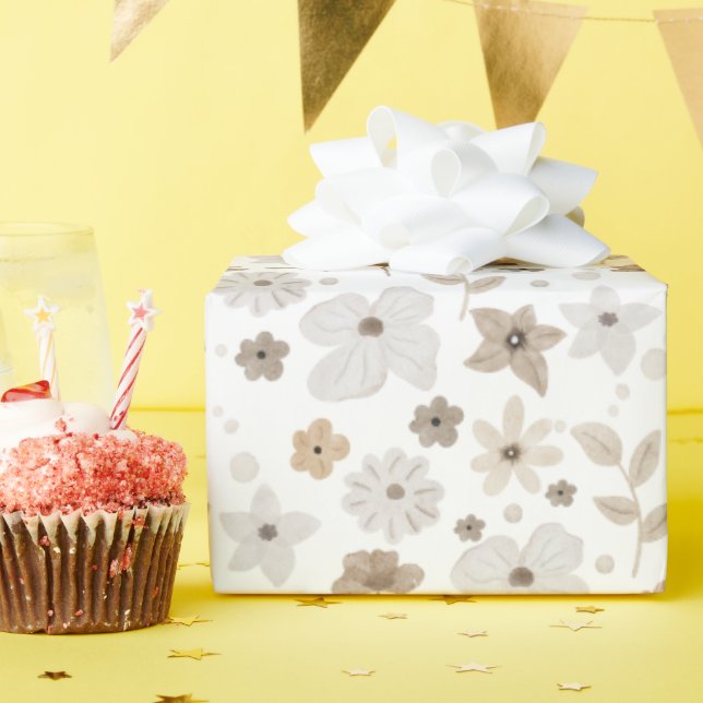 Papier Cadeau Joli Brown et Tan Floral enfant anniversaire (Fête d'anniversaire)