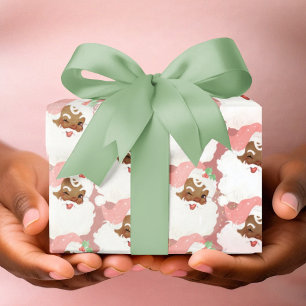 Papier Cadeau Joli cadeau Noël rose rétro Vintage Black Père Noë