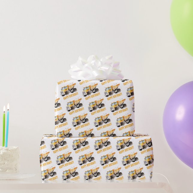 Papier Cadeau Joli camion à benne de construction Joyeux Anniver (Cadeaux de fête)