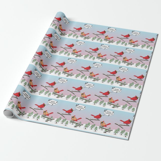 Papier Cadeau Joli Cardinal Rouge chanter Joyeux Noël (Déroulé)